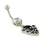 Painful Pleasures MN1703 14g 7/16&quot; Crystal Prong Set Navel Jewelry with Skull Dangle Charm