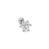 Painful Pleasures MN1792 16g Stainless Steel Ear Jewelry with Six-Petaled Crystal Flower Charm - Price Per 1