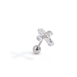 Painful Pleasures MN1801 18g Stainless Steel Cross with Crystal Points Ear Jewelry - Price Per 1
