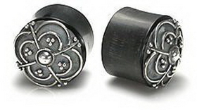 Elementals Organics ORG004 TRADITIONAL SILVER BALI Design Plug Horn Organic Ear Jewelry - Price Per 1