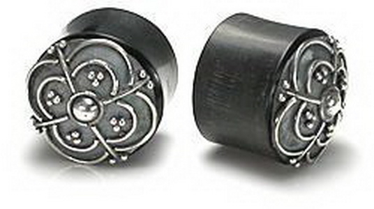 .925 Flower Silver Cap over a Double Flared Horn Organic Plug 10mm-26mm Price Per 1 