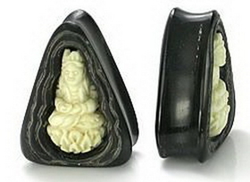 Elementals Organics ORG055 Kayu Areng Black Wood with 3D Goddess Inlay Tear Drop Plug - Price Per 1