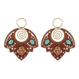 Elementals Organics ORG1197-pair 14g Spiral of Life Saba Wood Carved Earring with Crushed Turquoise Inlay and Bronze - Price Per 2