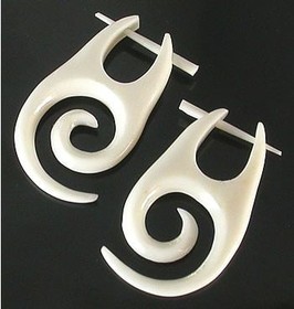 Elementals Organics ORG142-pair FULL SPIRAL Design Bone Pick Earrings - Stirrups Natural Body Jewelry - Price Per 2