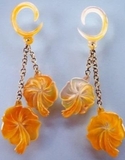Elementals Organics ORG2138-pair Dainty Hibiscus Mother of Pearl Large Gauge Dangle Earrings - Price Per 2