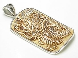 Elementals Organics ORG253 Fighting Dragon Carved Bone Pendant with a .925 Sterling Silver Frame