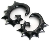 Elementals Organics ORG270-pair Bat Wings Black Horn Spiral Earrings Body Jewelry - Price Per 2