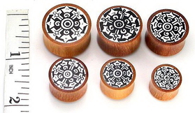 Elementals Organics ORG387 Dharma Circle Design on Red Saba Wood Plug Wholesale Organic Jewelry 14mm-24mm - Price Per 1