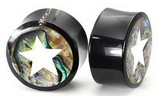 Elementals Organics ORG392 Horn Plug with Abalone Inlay and White Star Organic Plug 8mm-24mm - Price Per 1