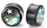Elementals Organics ORG393 Horn Plug with Abalone Inlay and Celestial Stars Organic Plug 8mm-24mm - Price Per 1