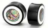 Elementals Organics ORG398 Horn Plug with Abalone Inlay and White Outline Organic Plug 8mm-24mm - Price Per 1