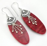 Elementals Organics ORG418-pair Red Coral Design # 13 with .925 Sterling Silver Earrings - Price Per 2
