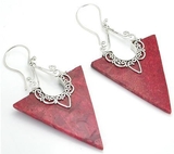 Elementals Organics ORG441-pair Red Coral Arrow Design # 2 with .925 Sterling Silver - Earrings - Price Per 2