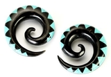 Elementals Organics ORG541-pair Crushed TURQUOISE Stone Inlay on Spiral Horn Organic Body Jewelry - 4mm-10mm - Price Per 2