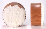 Elementals Organics ORG762 Resin MASK Face Inlayed on Saba Wood Organic Plug Body Jewelry 16mm - 30mm - Price per 1