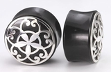 Elementals Organics ORG796 .925 Flower Silver Cap over a Double Flared Horn Organic Plug 10mm-26mm - Price Per 1