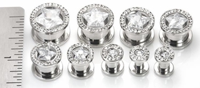 46mm Crystal CZ Stones Threaded Tunnel 4mm Price Per 1 