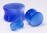 Painful Pleasures P383 12g-1" Double Flare Blue Cats Eye Glass Plugs - Price Per 1