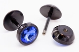 Painful Pleasures P388 BLUE STONE on Black Fake Illusion Piercing Plug - Price Per 1