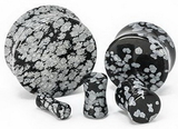 Painful Pleasures P407 OBSIDIAN SNOWFLAKE Stone Double Flare Plugs 10g - 1" - Price Per 1