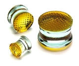 Painful Pleasures P473 GOLDEN Honey Comb Glass Double Flare Plugs Price Per 1