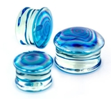 Painful Pleasures P476 LT BLUE Pearl Front Glass Double Flare Plugs - Price Per 1