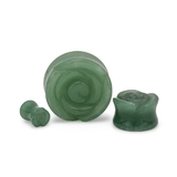 Painful Pleasures P511 Green Aventurine Stone Plug with Carved Rose Front - 2g to 1'' - Price Per 1