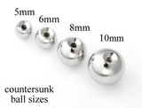 Painful Pleasures RES108-10g-ball 10g Stainless Steel Counter Sunk, Counterbored Balls in Various Sizes - Price Per 1