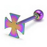 Painful Pleasures UB104 14g 5/8'' Anodized Steel Flat Independent Cross Straight Barbell