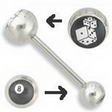 Painful Pleasures UB158 14g 5/8'' Double Logo Dice/ 8 ball Straight Barbell