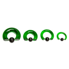 Painful Pleasures UR458 8g-00g Green Vampire End Glass Captive Bead Ring with Black Silicone Ball