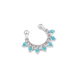 Painful Pleasures UR488 Silver Plated Synthetic Turquoise and Crystal Clip-On Septum Ring
