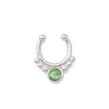 Painful Pleasures UR492 Silver Plated Clip-On Septum Ring with Green Opal - Price Per 1
