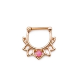 Painful Pleasures UR494 16g Steel Septum Clicker with Gold PVD Coating and Pink Opal Lotus Flower Design - Price Per 1