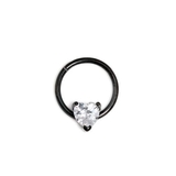 Painful Pleasures UR524 16g Steel Septum Clicker with Black PVD Coating and Heart Crystal - Price Per 1