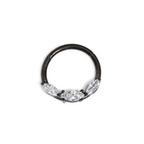Painful Pleasures UR526 16g Septum Clicker with Black PVD Coating and Three Marquise-Cut Crystals - Price Per 1