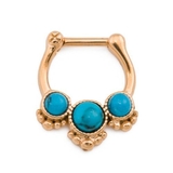 Painful Pleasures UR567 16g Trinity Turquoise Stone PVD Gold Septum Clicker