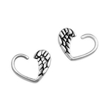 Painful Pleasures UR614-PAIR 16g Antique Silver Seraph Wing Bendable Heart Ear Jewelry - Price Per 2