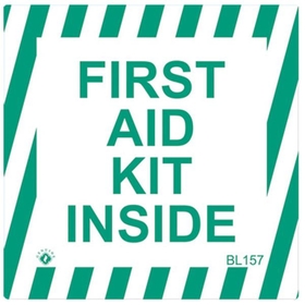 "First Aid Kit Inside", Self-Adhesive, Vinyl, 4" x 4"