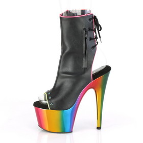 Pleaser ADORE-1018RC-02 7" Heel, 2 3/4" Chromed PF Open Toe Ankle Boot, Side Zip