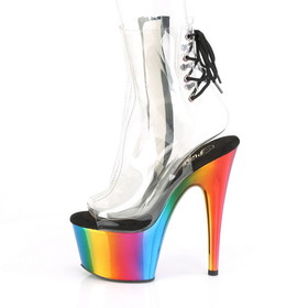 Pleaser ADORE-1018RC 7" Heel, 2 3/4" Chromed PF Open Toe Ankle Boot, Side Zip
