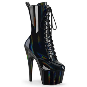 Pleaser ADORE-1040WR-HG 7" Heel, 2 3/4" PF Holographic Lace-Up Ankle Boot, Side Zip