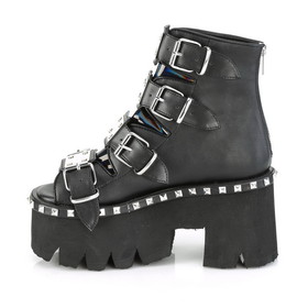 Demonia ASHES-70 3 1/2" Chunky Heel, 2 1/4" PF Ankle Boot, Back Metal Zip