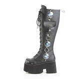 Demonia BLAZE-202 3 1/2" Chunky Heel, 2 1/4" PF Lace-Up Knee High BT, Side Zip