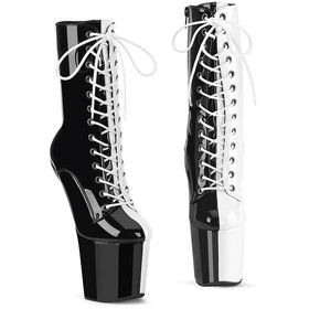 Pleaser CRAZE-1040TT 8" Heelless, 3" PF Two Tone Lace-Up Ankle Boot, Side Zip
