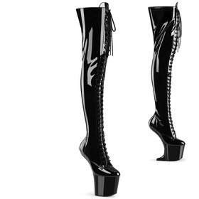 Pleaser CRAZE-3023 8" Heelless, 3" PF Lace-Up Stretch Thigh Boot, Side Zip