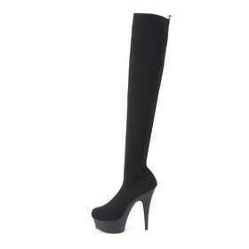 Pleaser DELIGHT-3002-1 Platform Pull-on Stretch Knit Thigh High Boot 6" Heel