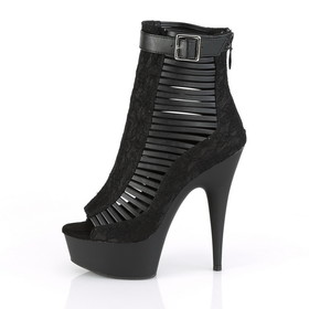 Pleaser DELIGHT-600-27LC Platform Open Toe Strappy Ankle Bootie w/ Buckled Ankle Strap &amp; Lace Overlay Detail, Back Zip Closure 6" Heel