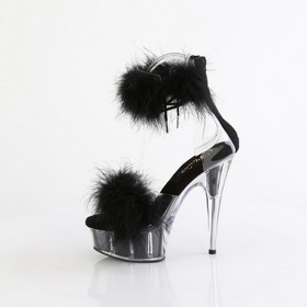 Pleaser DELIGHT-624F 6" Heel, 1 3/4" PF Marabou Fur Ankle Cuff Sandal, Back Zip