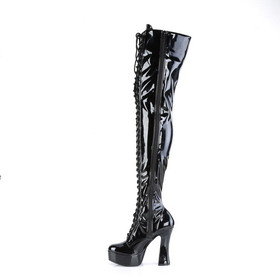 Pleaser ELECTRA-3023 5" Heel, 1 1/2" PF Lace-Up Stretch Thigh Boot, Side Zip